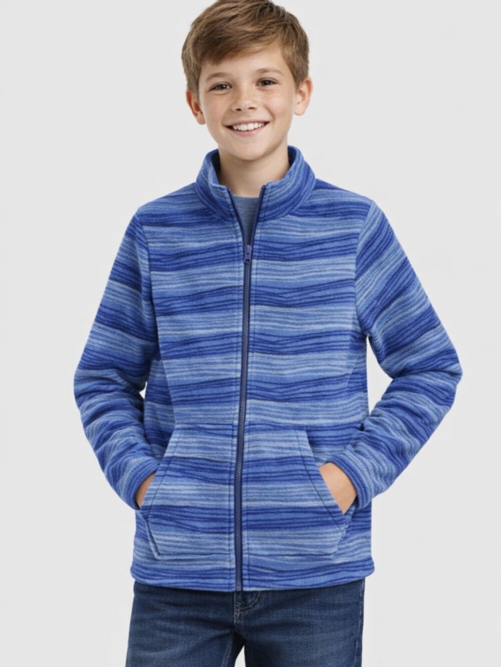 EDDIE BAUER Full Zip Blue Striped Boys Sweatshirt With Pockets